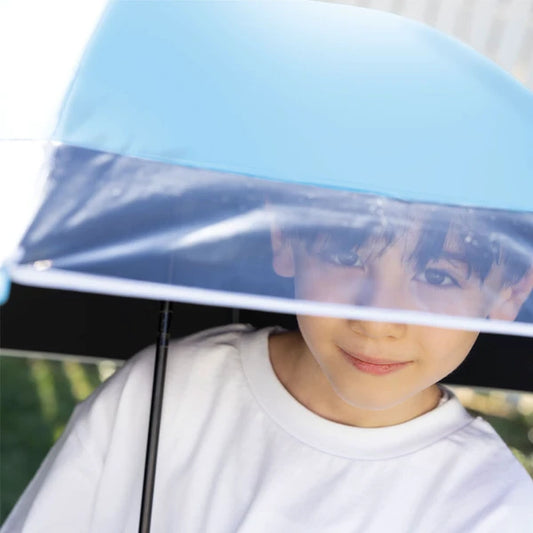 【キッズ晴雨兼用傘】UV50cm バイカラー窓付き サックス