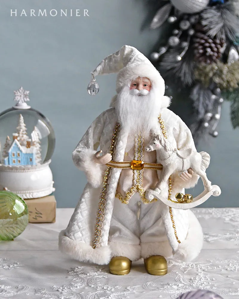 スモールサンタフィギュアホワイトロッキングホース