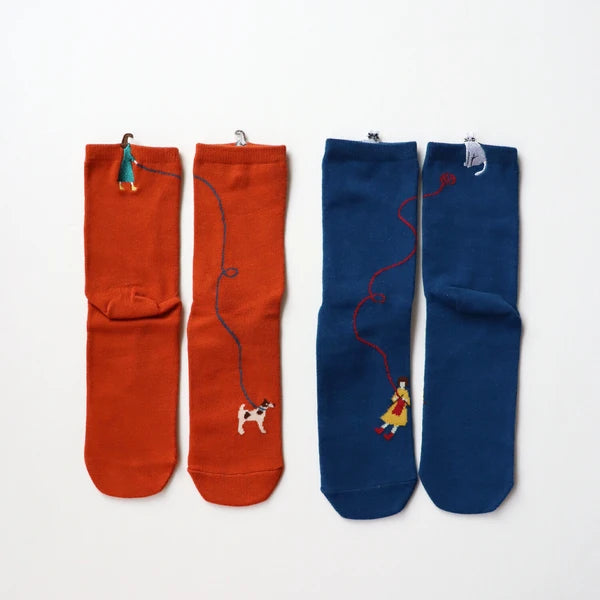 【2足組】休日 はみ出し刺繍 ショートソックス2P