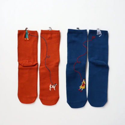 【2足組】休日 はみ出し刺繍 ショートソックス2P