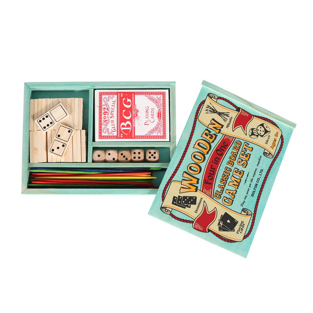 ウッデン 4イン1 クラシック ボード ゲーム セット　ブルー