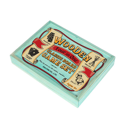 ウッデン 4イン1 クラシック ボード ゲーム セット　ブルー
