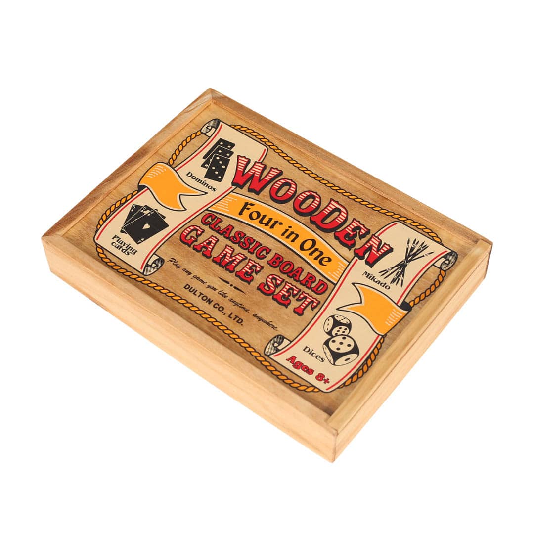 ウッデン 4イン1 クラシック ボード ゲーム セット　ナチュラル