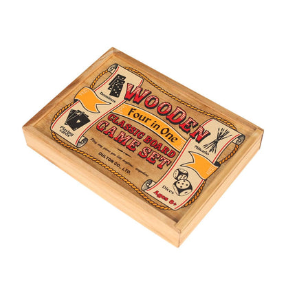 ウッデン 4イン1 クラシック ボード ゲーム セット　ナチュラル